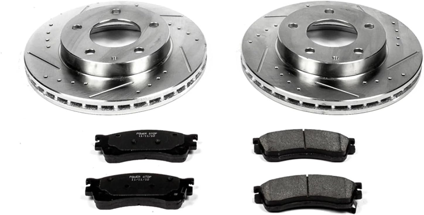 PowerStop Front Brake Kit For Mazda Protege 2001-03 | Mazda Protege5 2002-03 - Drilled and Slotted Disc Rotors with Ceramic Brake Pads Replacement, K788