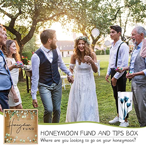 Unittype Honey Moon Fund Box Wedding Card Rustic Box Wooden Honeymoon Fund Box Fund And Card Wood Box Greenery Honeymoon Fund Shadow Box For Wedding Reception Party Bridal Shower Gift, 8 X 8 Inch #TOP6
