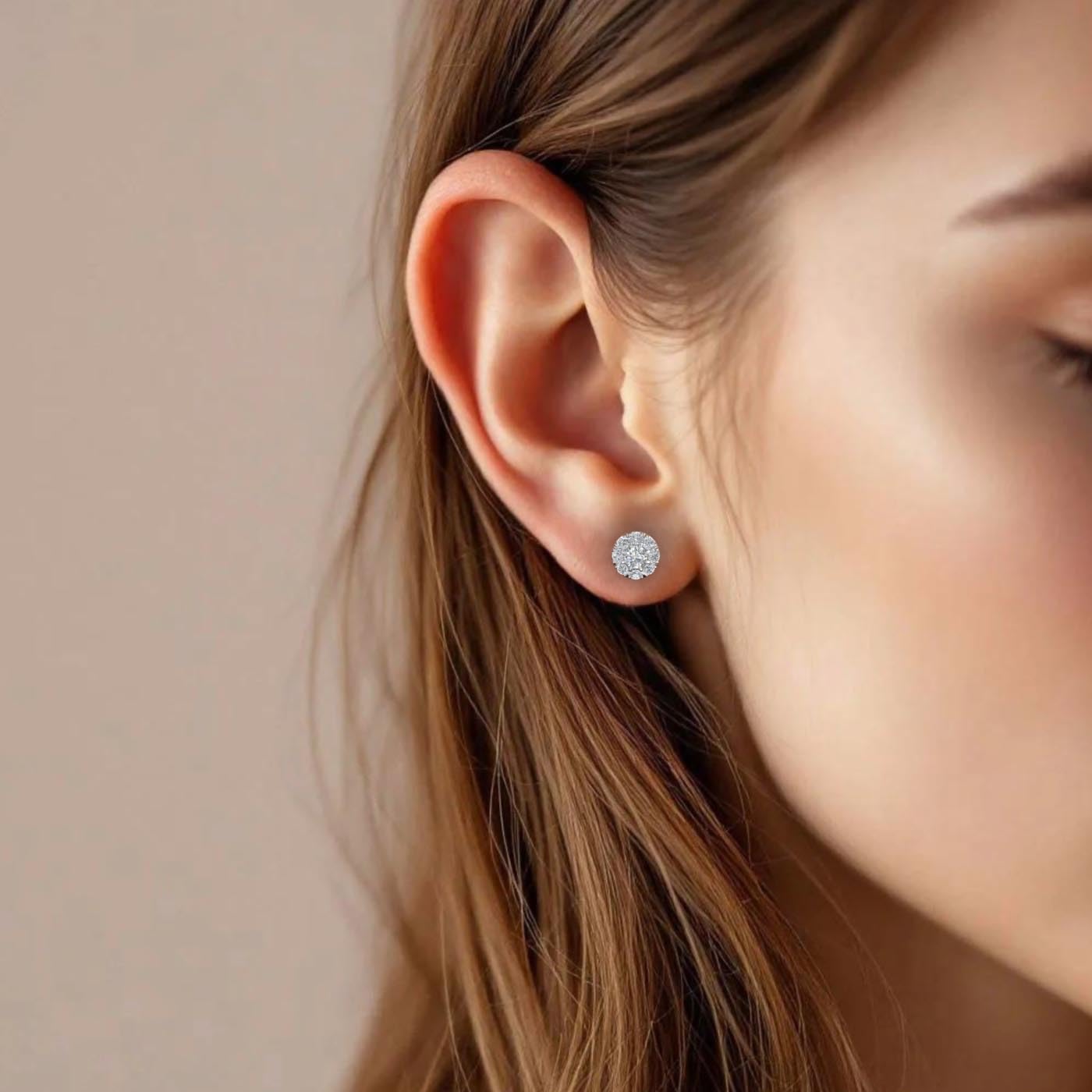 0.5 Carat to 1 Carat Natural Diamond Halo Stud Earrings in 10K Gold or 950 Platinum