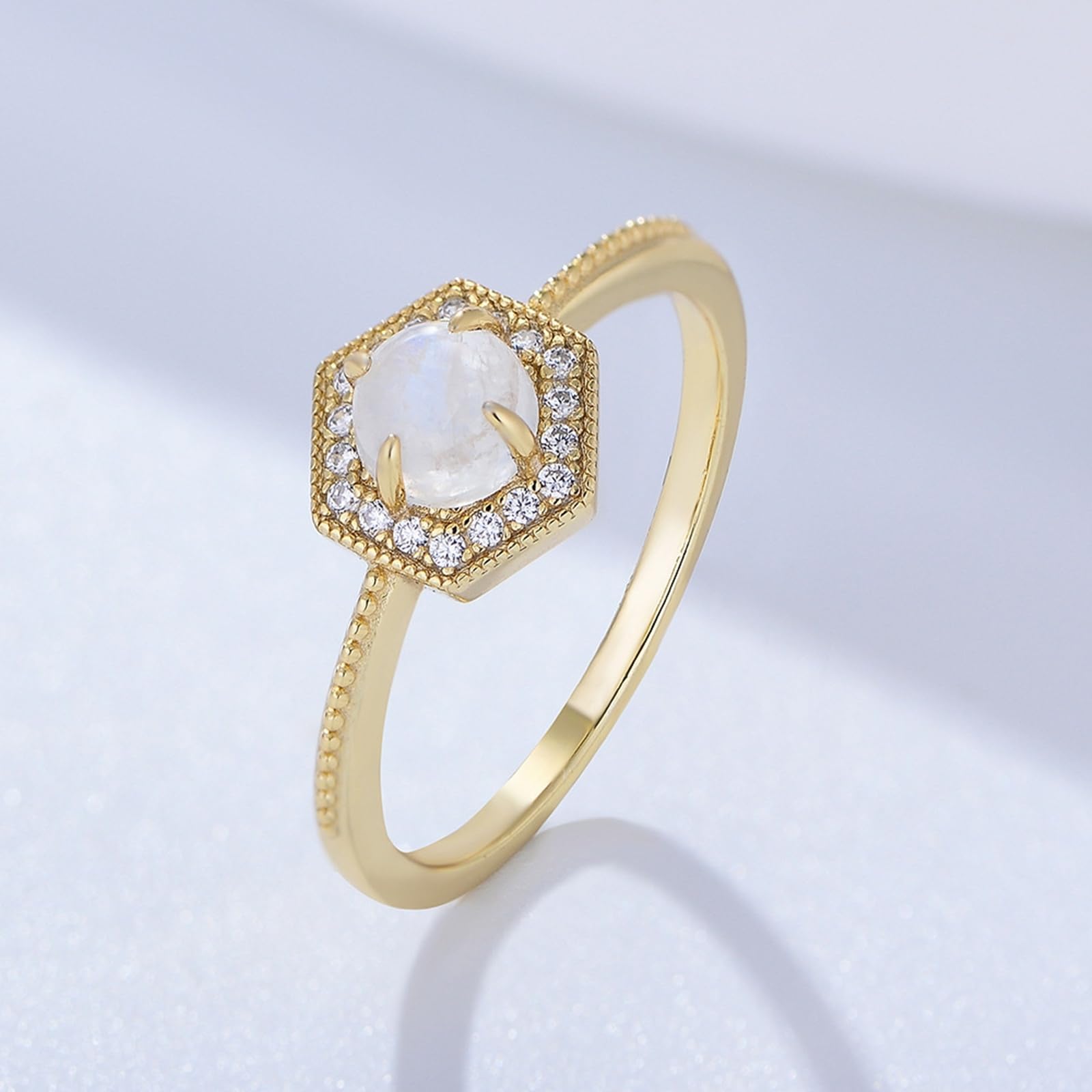 Anillo de oro con ópalo para mujer, anillo de boda, oro amarillo halo, anillos de compromiso de oro real de 0,5 ct ópalo alianzas para mujeres