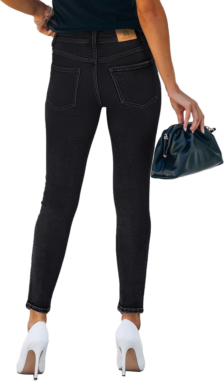 Allimy Women's High Rise Skinny Stretch Button Ripped Jeans High Waisted Destroyed Denim Pants - Image 5