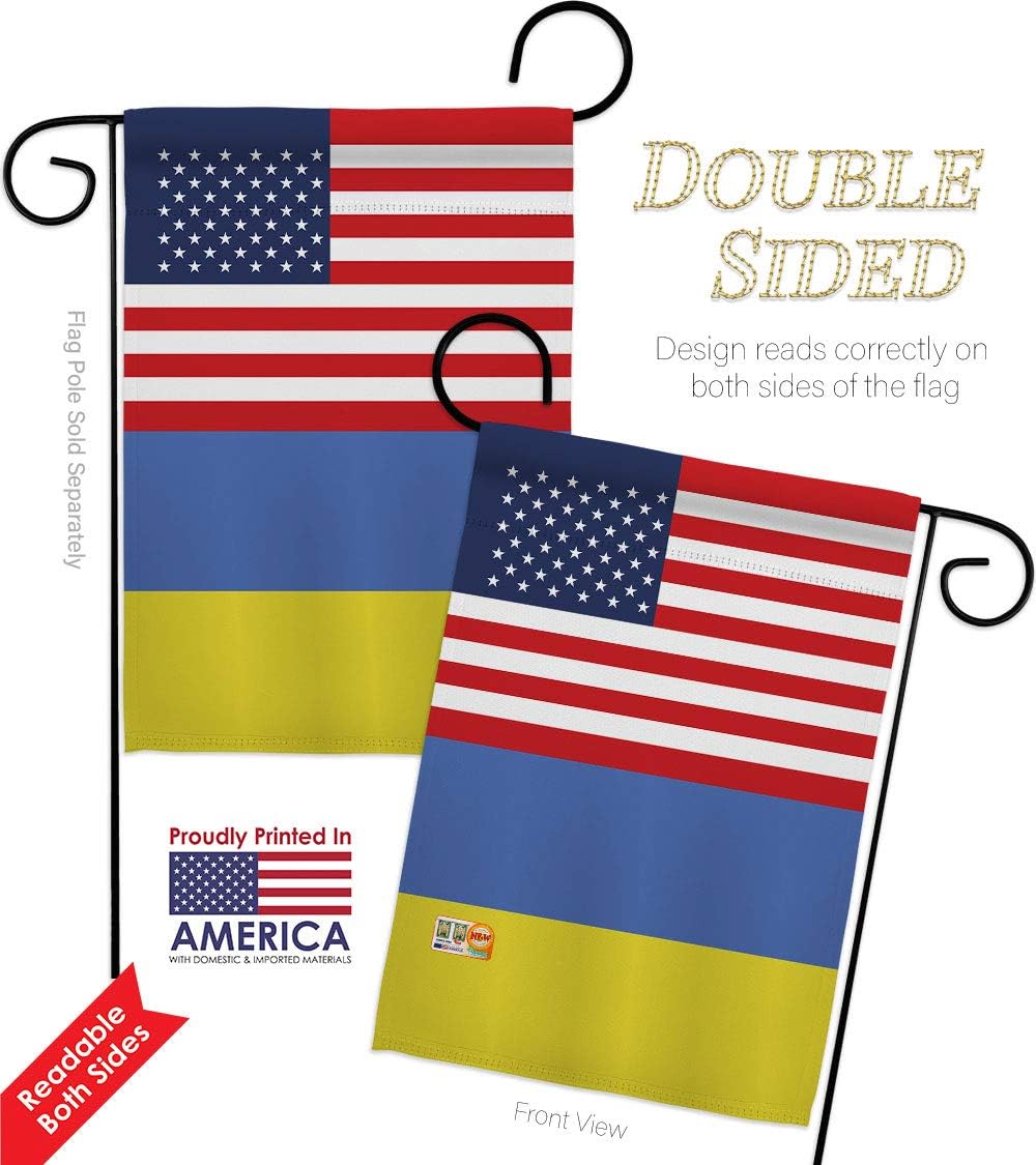 Ukraine US Friendship Garden Flag - 2pcs Pack Regional USA American Alliance World Country Particular Area - House Decoration Banner Small Yard Gift Double-Sided Made in 13 X 18.5