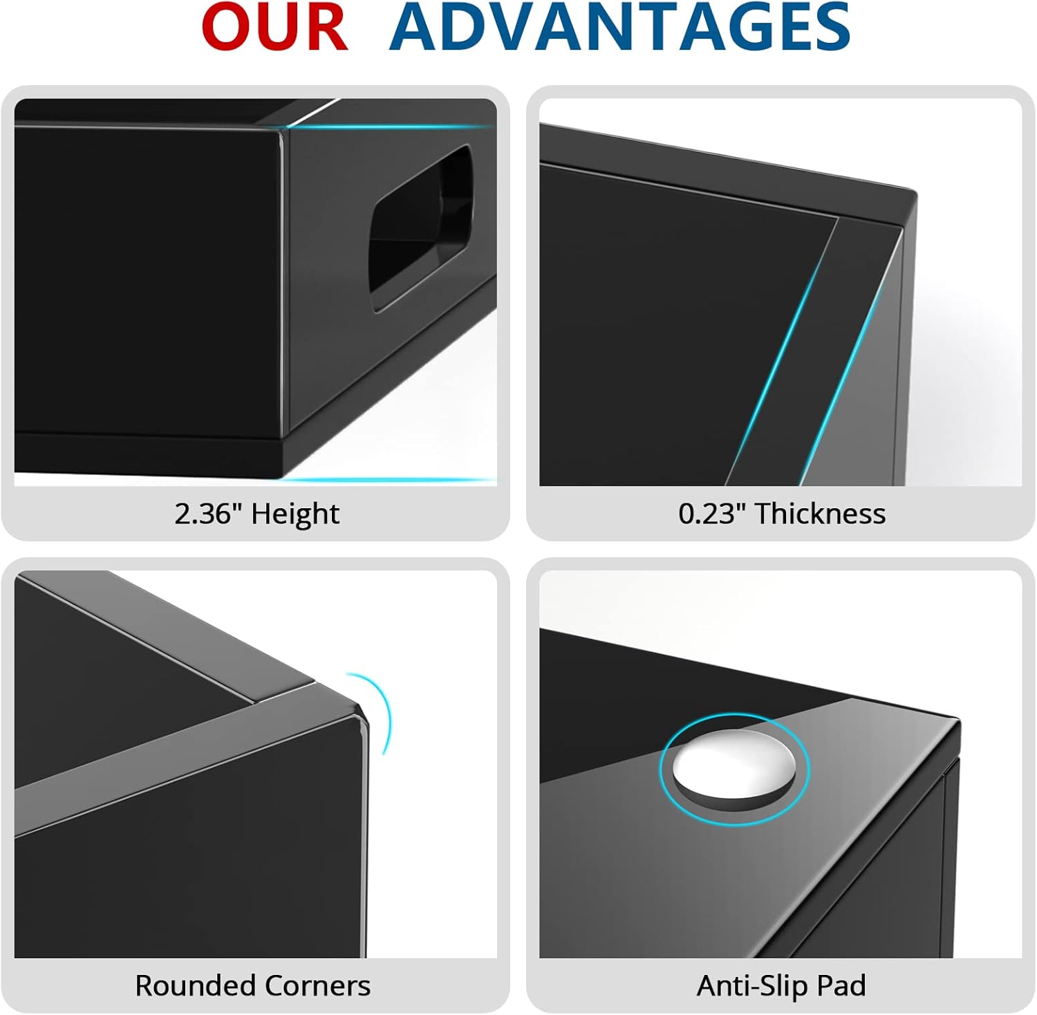 Acrylic Serving Tray with Handles-12x12x2.36Inch-Decorative Tray Letter Tray Organizer for Ottoman Coffee Table Countertop, Black - Image 4