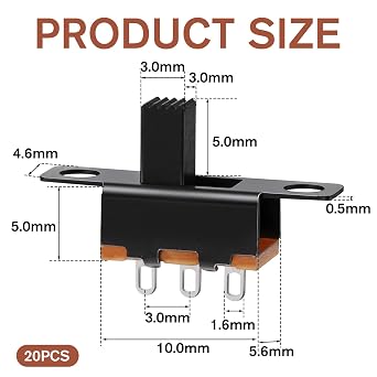 SS12F15 Slide Switch, SPDT 1P2T 2 Position Mini Micro Toggle Switch, 3 Pin Vertical Panel Mount for PCB Electronic Projects, 20PCS