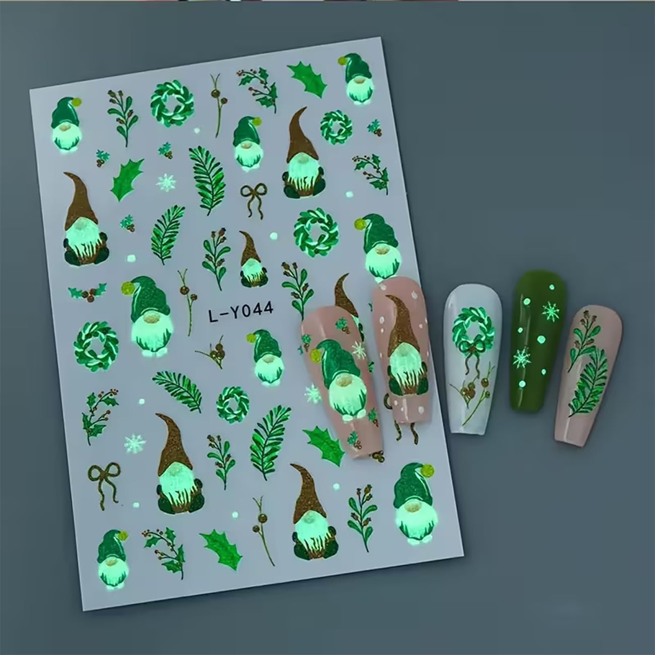 Glow in The Dark Christmas Nail Stickers 6PCS 3D Self-Adhesive Santa Claus Tree Neon Light Candy Cane Gingerbread Man Nail Decals Cute Holiday Stickers for Christmas Party DIY Nail Art Decorations image 5