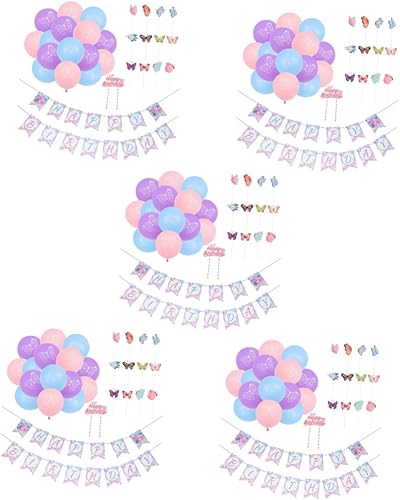 ibasenice 5 juegos de decoración de fiesta de cumpleaños, globos de feliz cumpleaños, banderines 3D, decoración de pared para bebé, globo morado,