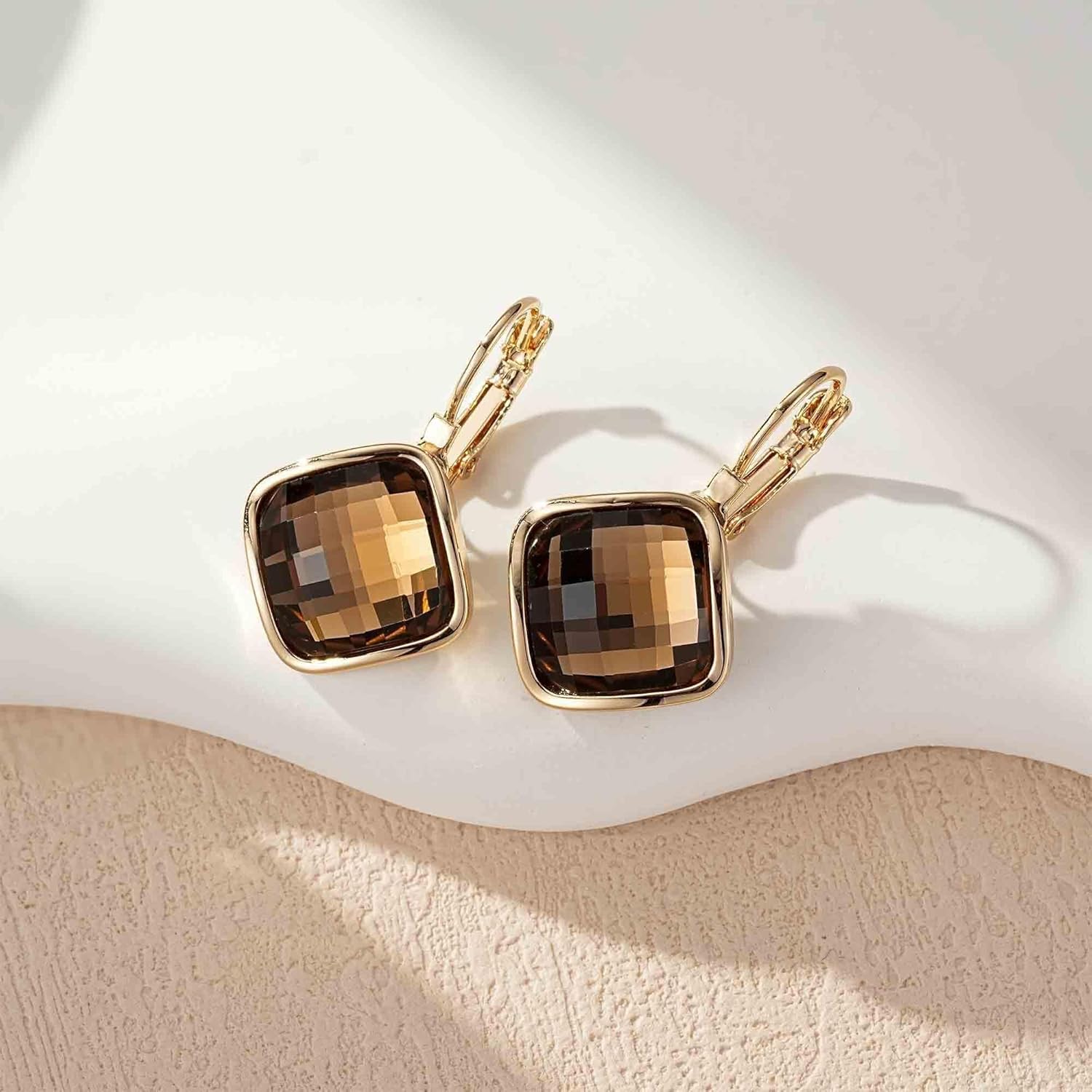 EVEVIC Austrian Crystal Square Dangle Drop Leverback Earrings for Women Fashion 14K Gold Plated Jewelry Gifts for Anniversary - Image 4