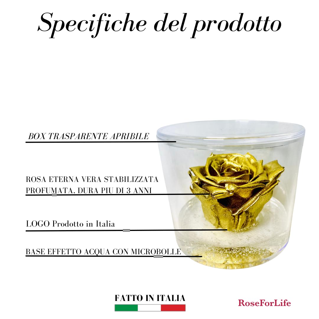 Box Tondo Rosa Oro stabilizzata Profumata plexiglass 9cm Idea Regalo Nozze Matrimonio Anniversario 50 Anni Fatto in Italia
