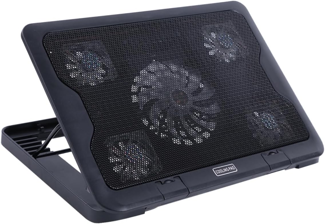 Laptop Cooling Pad with 5 Quiet Fans USB Powered Adjustable Angle Cooler Stand Anti-Skid Laptop Cooler Base for Gaming and Office Use Black