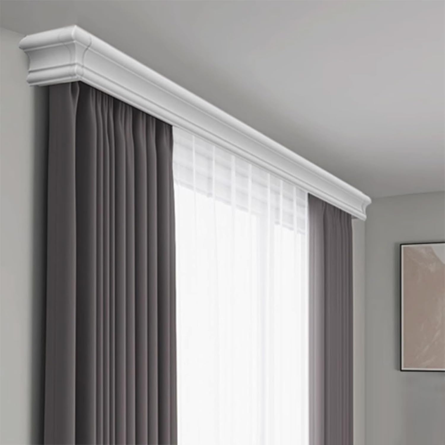 Three-in-One Ceiling Curtain Track System, Double Track Room Divider Boxes, Privacy & Light Blocking Curtain Rail Cover Frame (White, 90.5in/230cm)