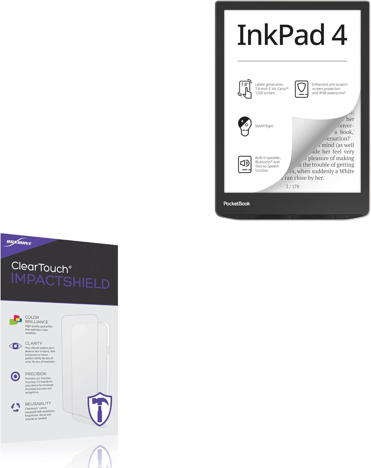 BoxWave Screen Protector Compatible with Pocketbook InkPad 4 - ClearTouch ImpactShield (2-Pack), Impenetrable Screen Protector Flexible Film