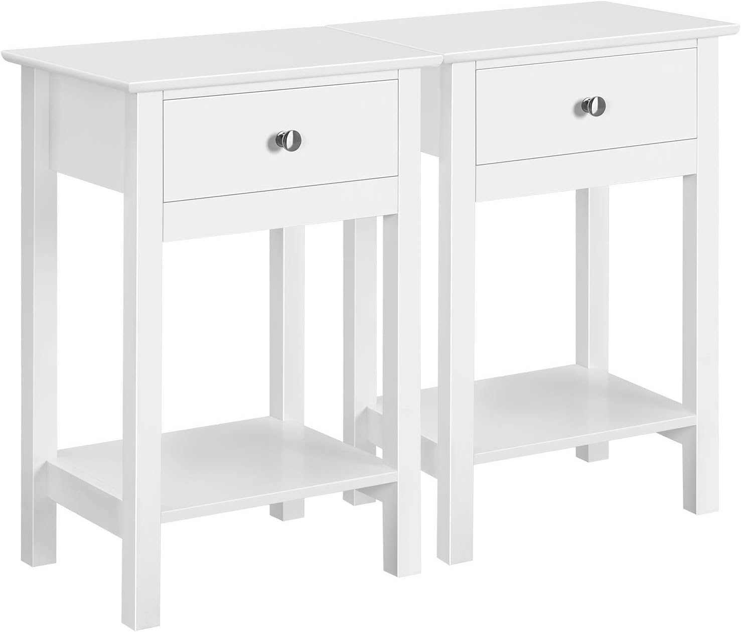 Yaheetech White Bedside Tables, Set 2 Bedside Cabinets with Drawer and Open Shelf, Wooden Side Sofa Tables for Living Room Glossy End Tables for Small Space, Easy Assembly