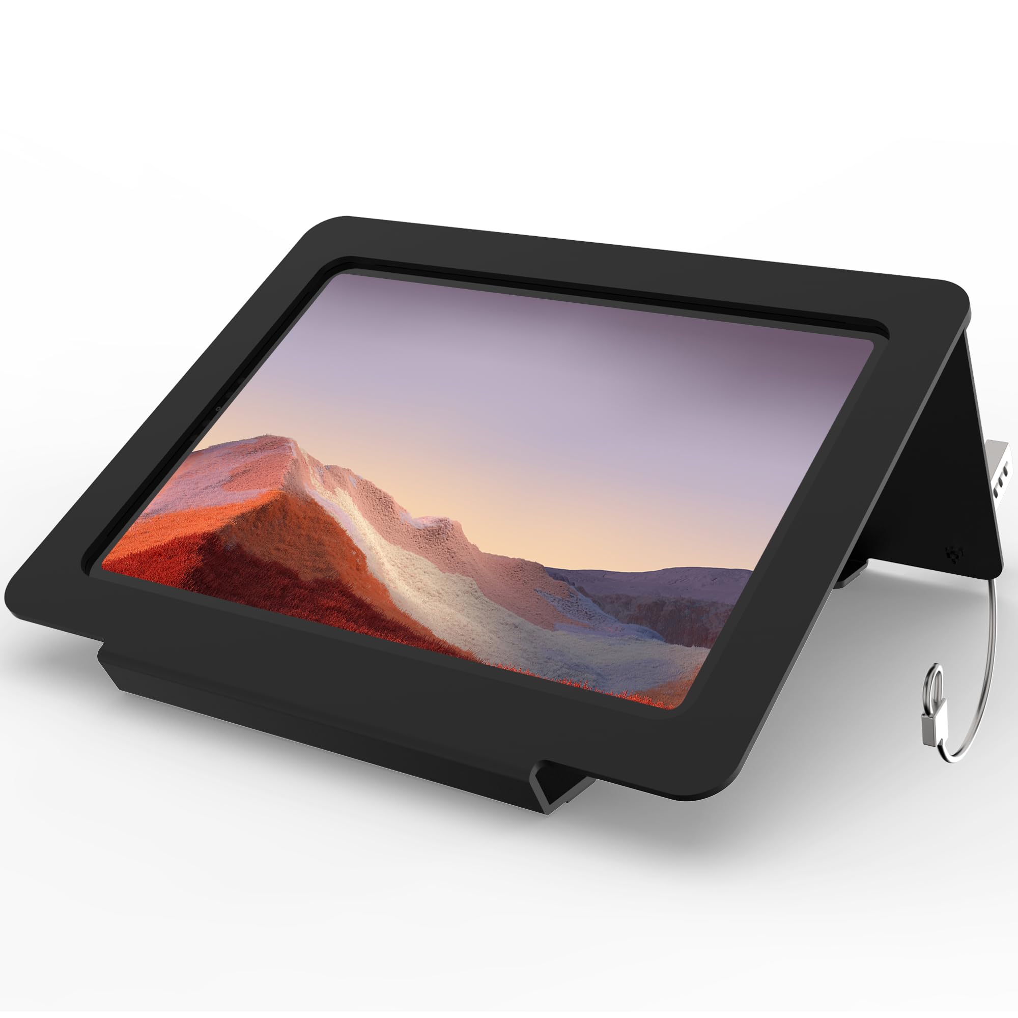 Tablet Desk Stand All Metal 30 Ergonomic with Security Cable Lock for Office POS Counter Reception - Compatible