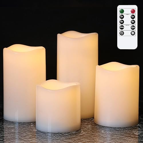 GenSwin Velas impermeables sin llama para exteriores, funcionan con pilas y temporizador remoto, velas LED parpadeantes para interiores y