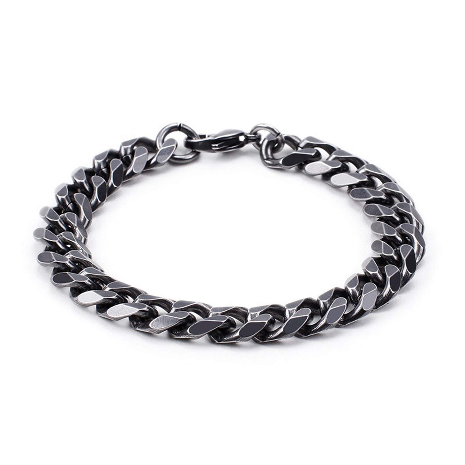 ANAZOZPulsera Hombre Moderna,Pulseras de Acero Inoxidable Cadena de Curb Plata Negro Pulsera