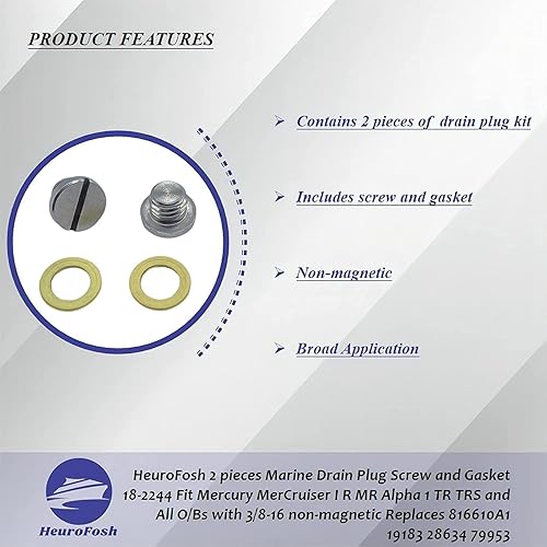 Miniatura 5 de 2 unidades 79953Q04 Marine Lower Unit - Tornillo y junta para drenaje de aceite Mercury MerCruiser I R MR Alpha 1 TR TRS y todos los OB con 38-16 no