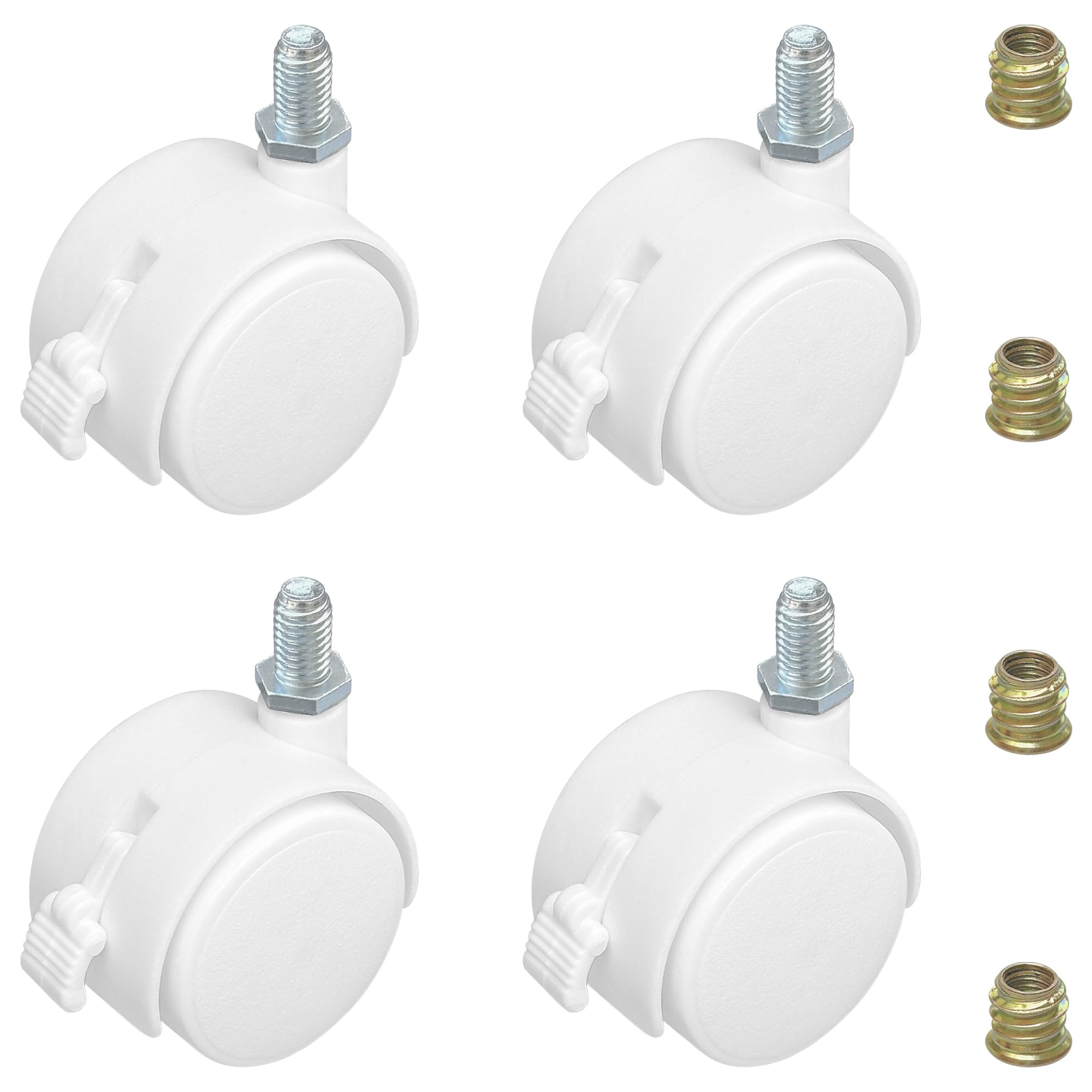 4 PCS Swivel Universal Casters Wheels with Brakes,Furniture Castor (White), 40 millimeters