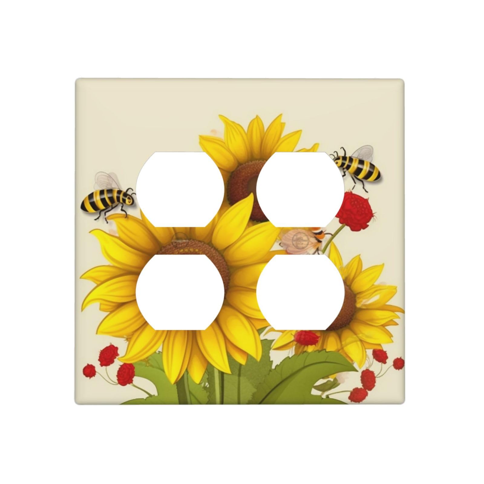 Decorator Wall Plate 2 Gang Light Switch Covers Bees Sunflowers Daisy Rose Flowers Wallplate Double Toggle Switch Plate Standard Size Electrical Outlet Covers Decorative Wall Switch Plate Cover