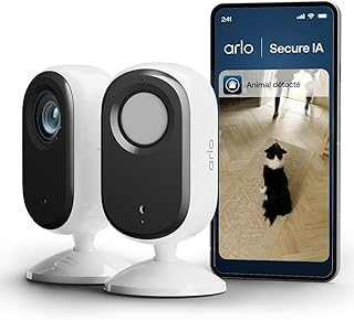 Arlo Essential 3 Indoor FHD, Caméra de Surveillance WiFi Intérieure pour Animaux de Compagnie, Vision Nocturne, Audio bidirectionnel, avec obturateur d'objetif, Essai Secure Inclus, 2 Caméra Blanc
