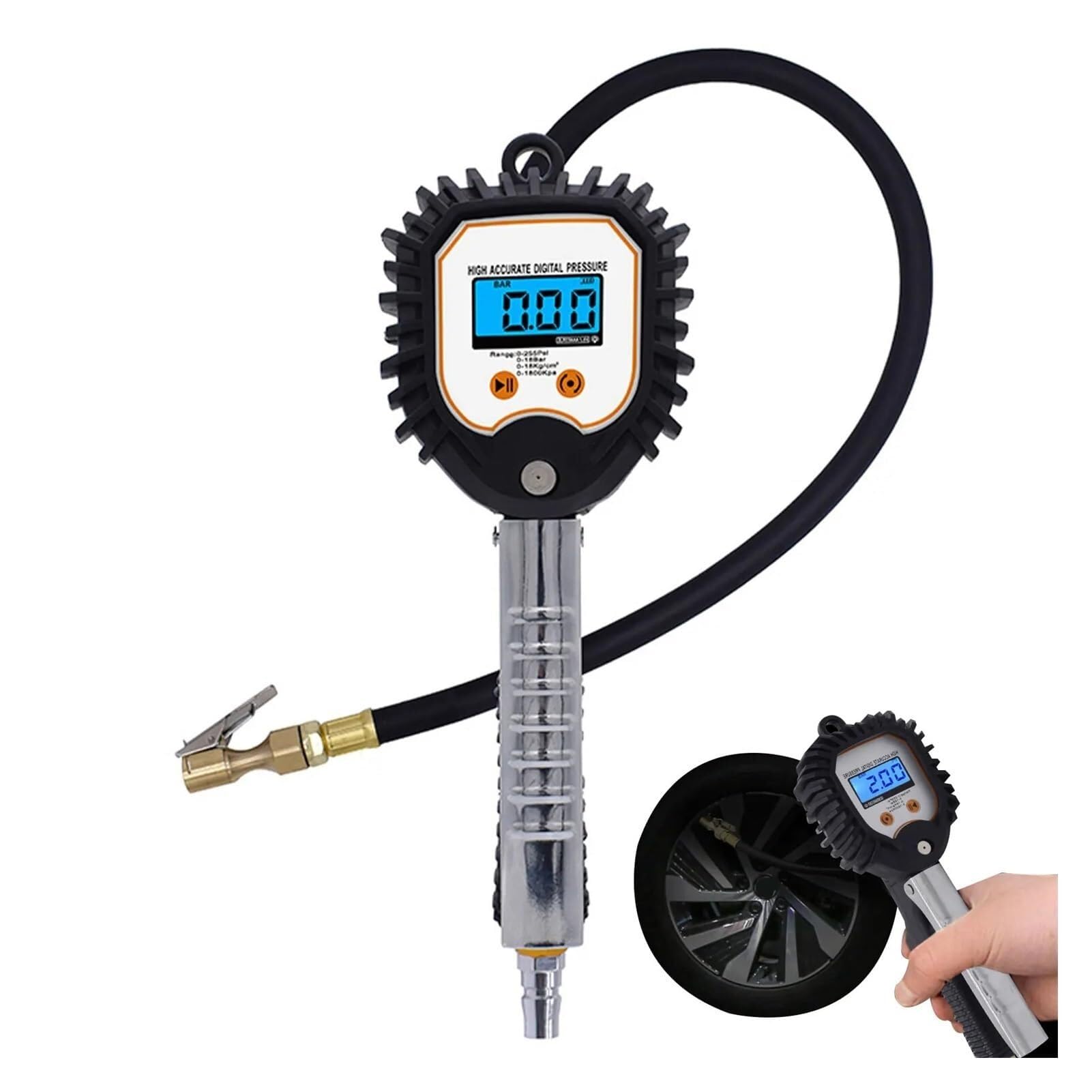 Manometro Pressione Acqua Indicatore di gonfiaggio della pressione dell'aria dei pneumatici for auto professionale Display digitale Tester universale for veicoli Strumenti monitoraggio dell'inflazione