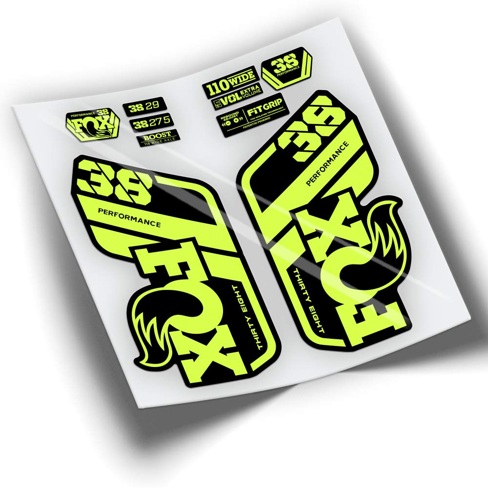 REF:VP439 FOX 38 PERFORMANCE 2021-2025 MTB Fork Compatible Stickers, Stickers, Stickers, Vinyl Decals for Mountain Bikes (FLUOR YELLOW)