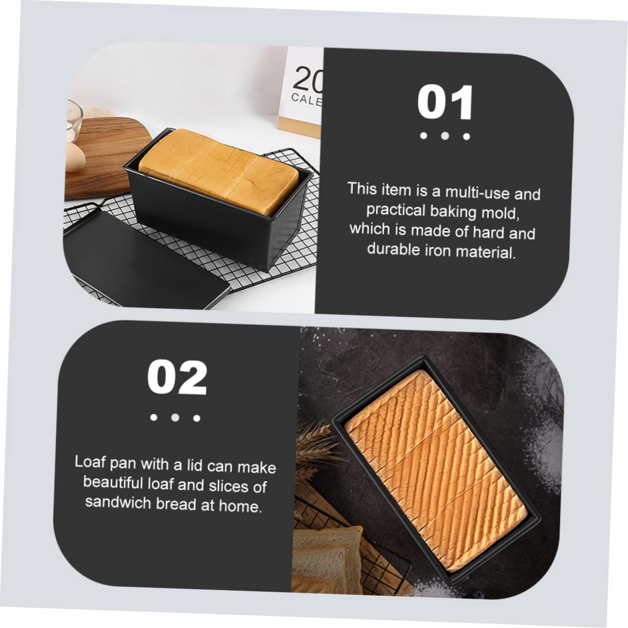PRETYZOOM Backform mit Deckel aus Eisen für Zuhause Schwarze Kastenform mit Antihaftbeschichtung für Backen und Ausgezeichnete Wärmeleitung