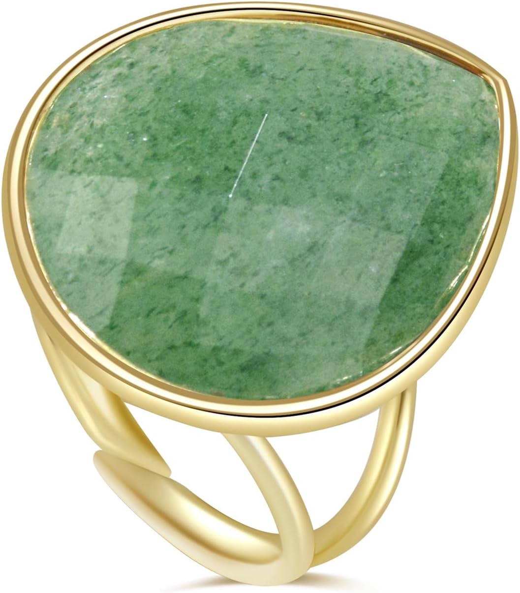 Crystal Ring for Women, Natural Rose Quartz Green Fluorite Ring for Her, Teardrop Shape Gemstone Ring, Handmade rose quartz Jewelry Adjustable Ring.