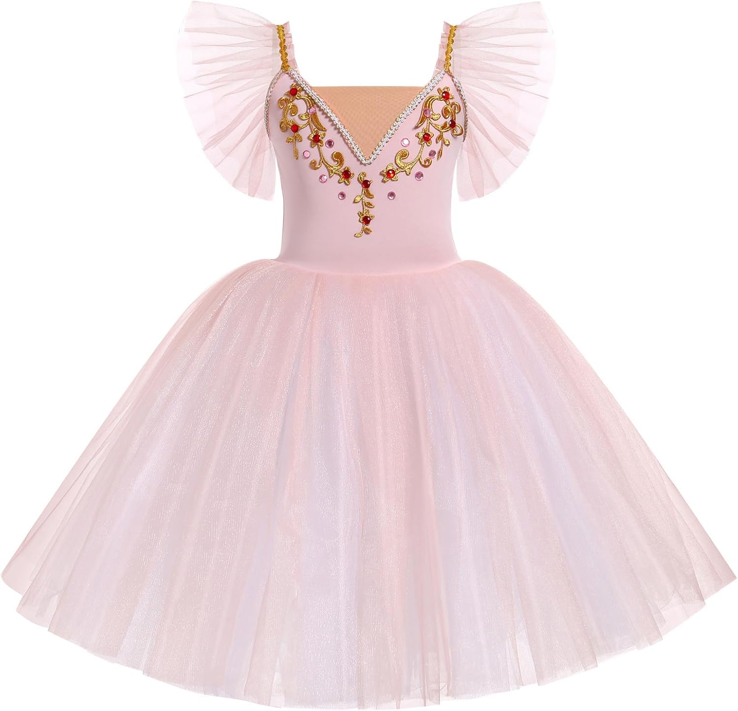 Girl Ballet Leotard Swan Lake Dance Dress Ruffle Sleeve Ballerina Maxi Tulle Tutu Teen Halloween Ballet Dance Outfits