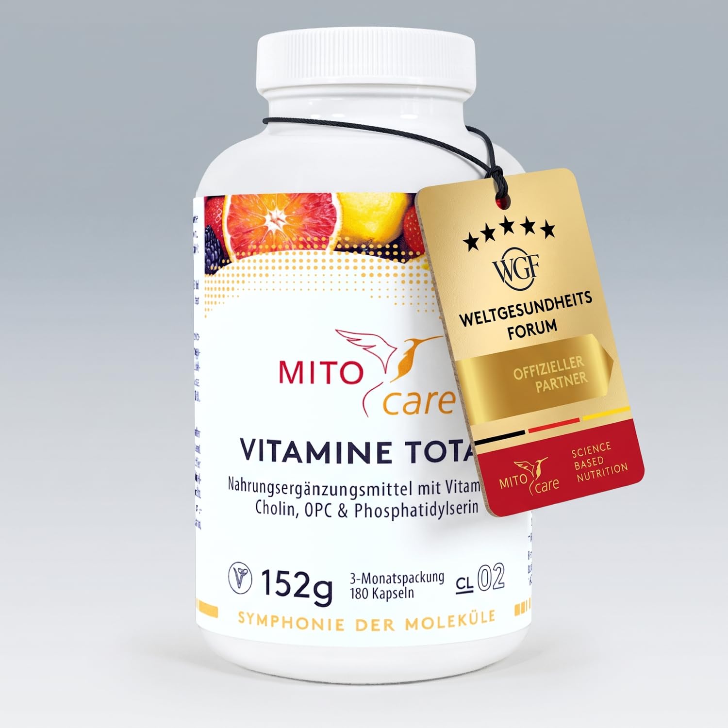 MITOcare Vitamine Total - alle 13 Vitamine kombiniert - hochdosiert & bioaktive Formen - mit Cholin & OPC - vegan & ohne Zusatzstoffe - 3-Monatspackung mit 180 Kapseln