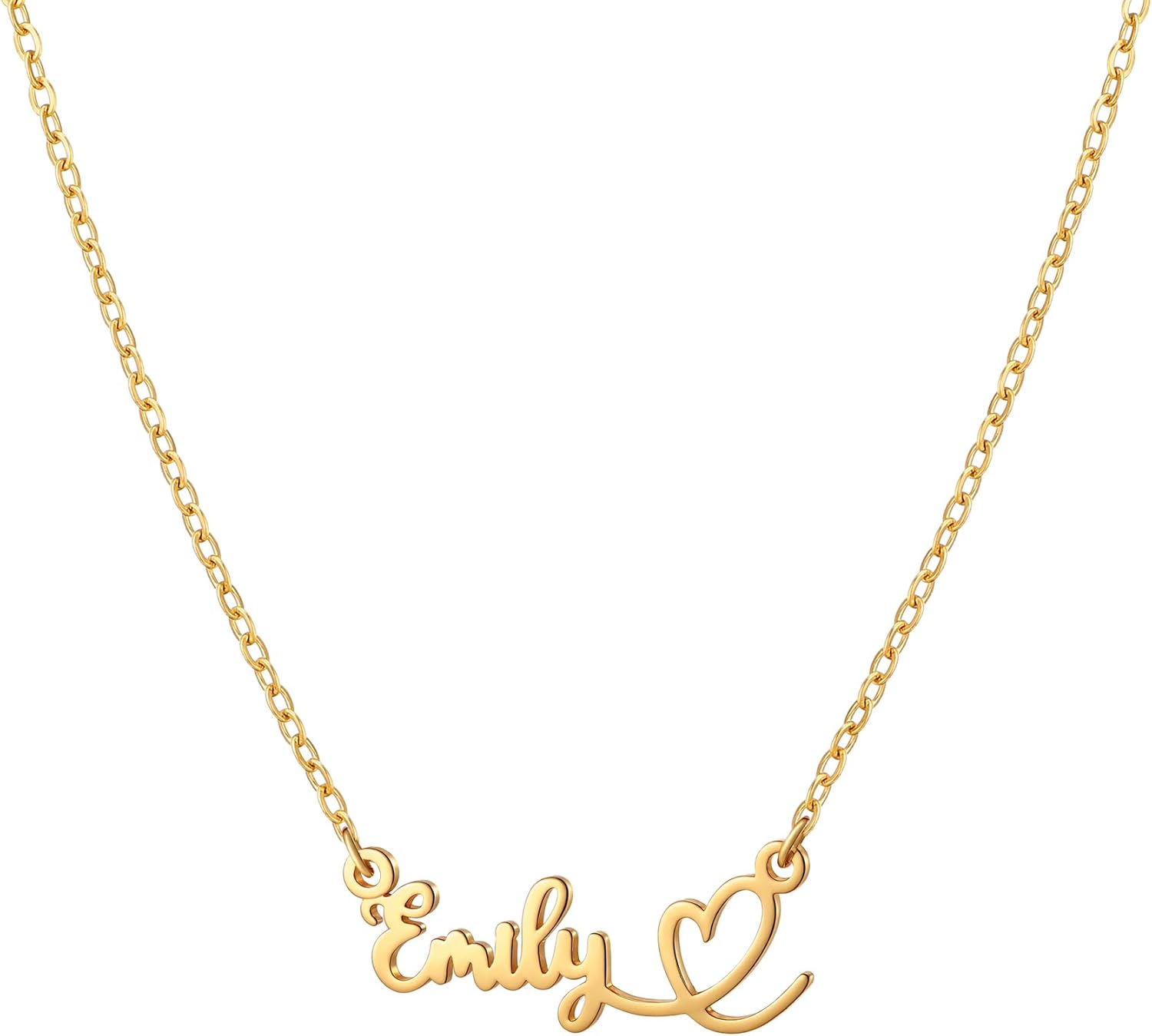 Ldurian Custom Name Necklace for Women, Personalized Heart Name Pendant, 14K Gold Plated Stainless Steels Chain jewelry Gift for Brithday Anniversary