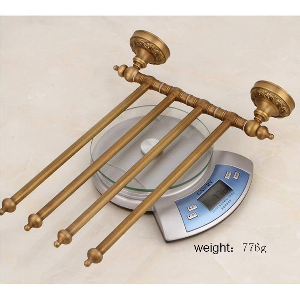 Retro Bronzo Toallero Giratorio para Baño, Barra De Toalla De Latón De 4 Brazos, Soporte De Toalla Montado En La Pared Que Ahorra Espacio con Gancho Gold