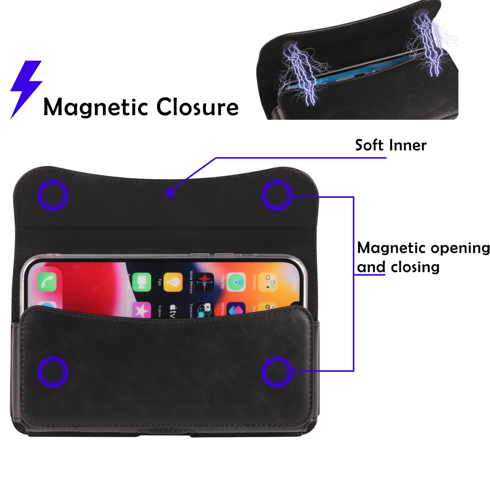 ZORSOME Premium Leather Belt Clip Phone Holster for iPhone 15 14 13 12 Pro Max,15 14 Plus,14 Plus,for Galaxy S23 S22 S21 Ultra S23 FE Cell Phone Holster Pouch Case Bag(Black) - Image 2