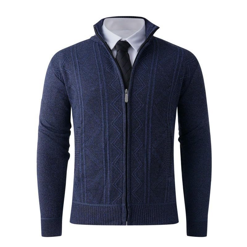 Pull en tricot à col montant homme hiver cardigan zippé chaud - 7