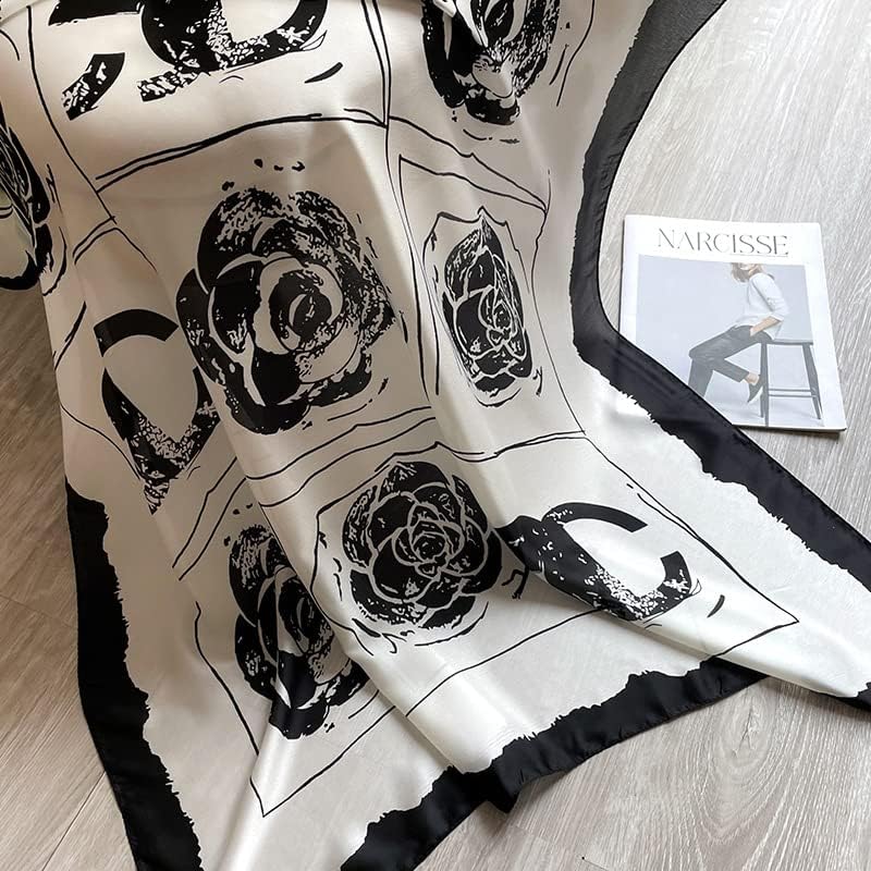 Silk Feeling Long Satin Scarf Fashion Beach Scarf Shawl Check Style Sunscreen Shawls Wraps-Lightweight Pattern - Image 8