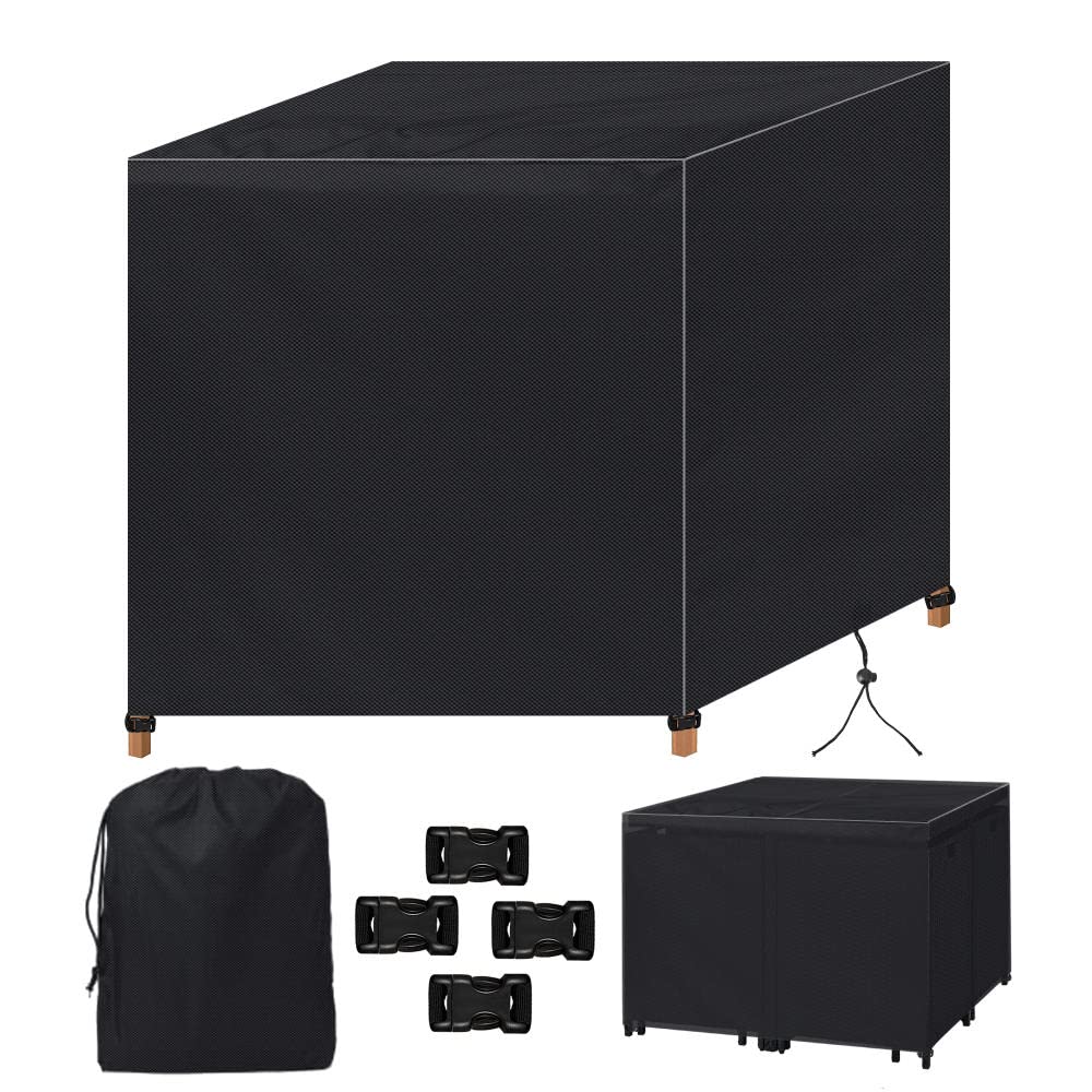 Copertura protettiva per mobili da esterno, impermeabile, antipolvere, per divano a 3 posti in rattan, panca da giardino, sdraio, sedia a sdraio, nera, 130 x 130 x 90 cm