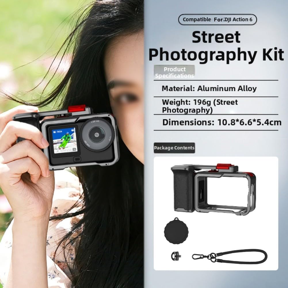 Kit de mango de fotografía callejera para DJI para osmo Action 6, jaula de aleación de aluminio, montaje de liberación rápida, equipo de vlogging, gris, 10,8 cm