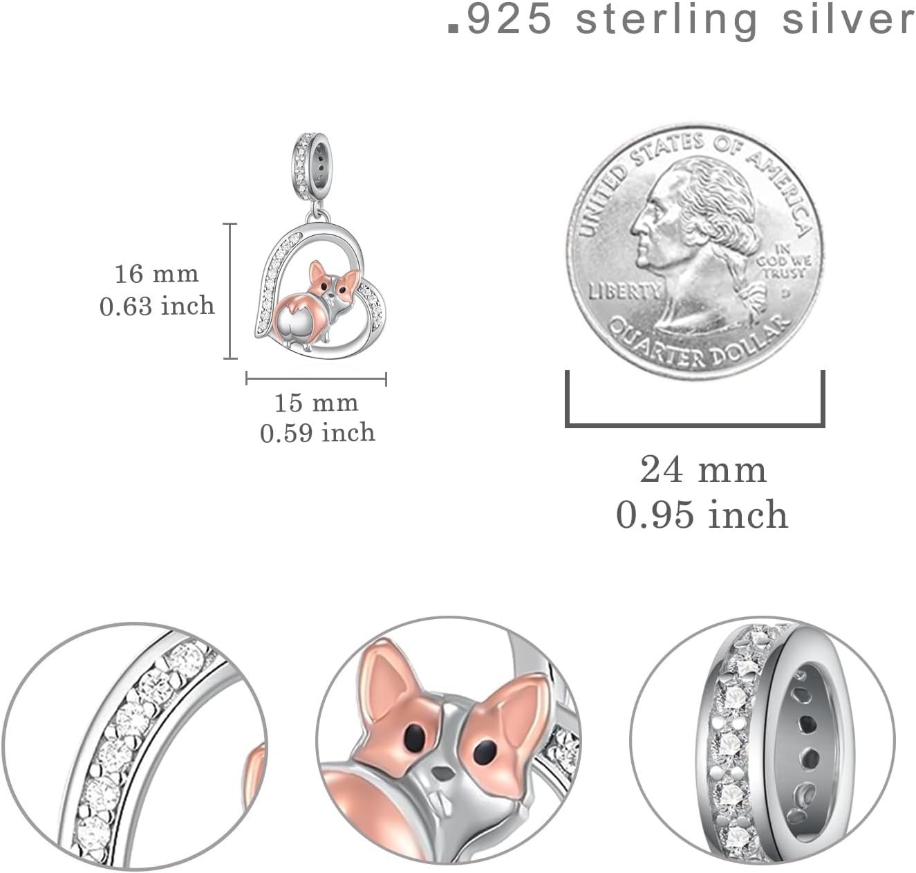Corgi Charm 925 Sterling Silver Corgi Gifts for Corgi Lovers Cute Puppy Dog Corgi Jewelry Dog Charms for Bracelets Corgi Gifts for Women - Image 4