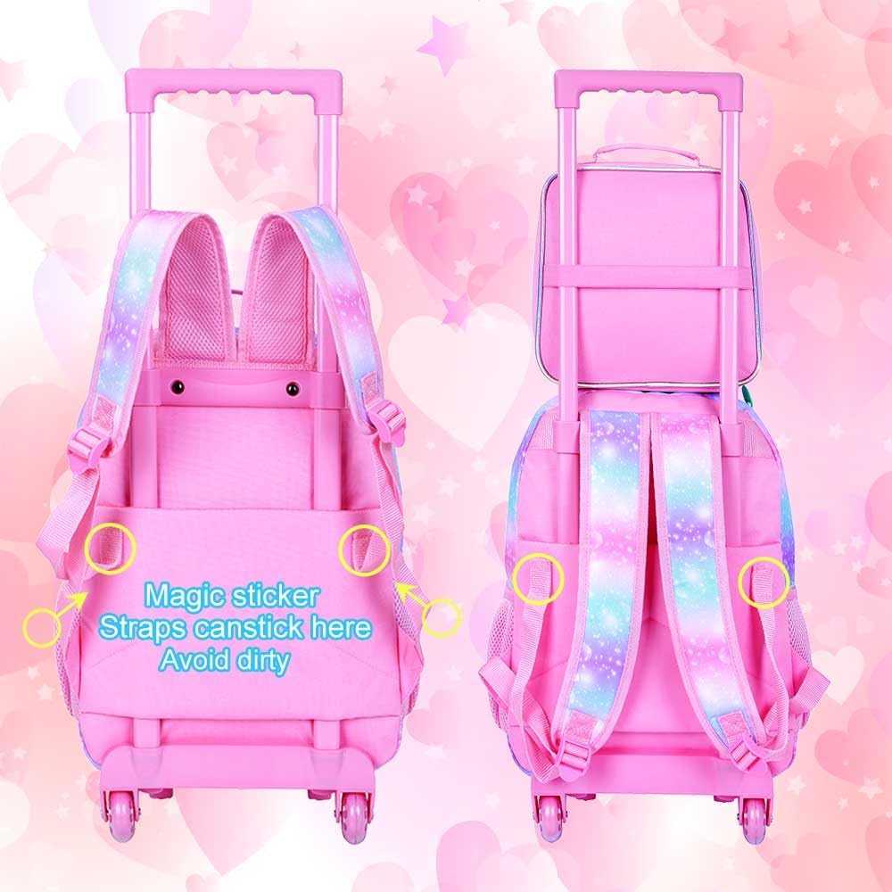 CCJPX 3Pcs Unicorn Rolling Backpack for Girls, 18" Kids Roller Wheels School Bookbag Set, Travel Wheeled School Bag for Toddler Elementary Children(Pink) - Image 7