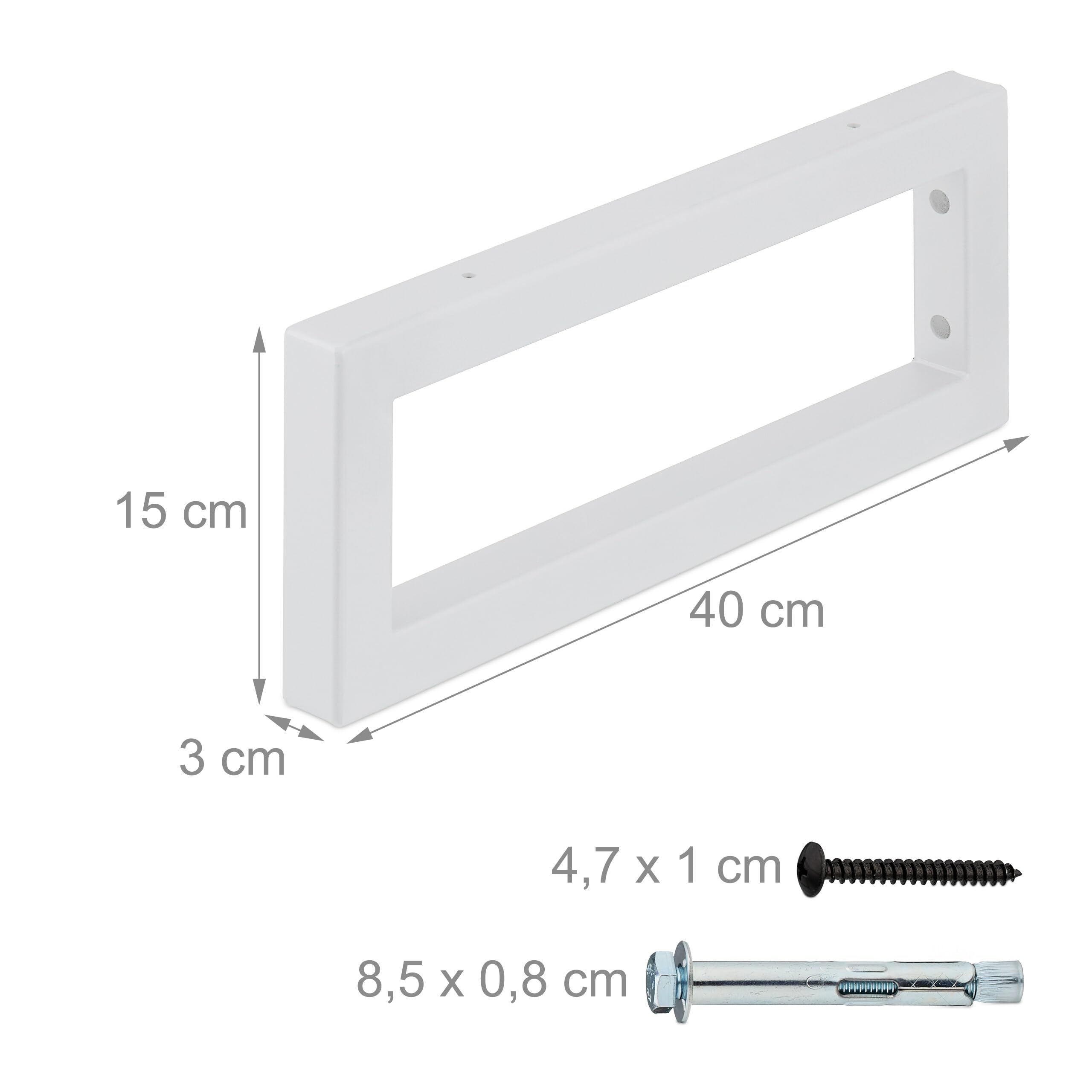 Relaxdays Reggimensola da Muro, 2 Staffe per Mensole Parete, 40 cm, Supporti Rettangolari per Scaffali, Acciaio, Bianco
