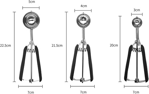 Miniatura 4 de Juego de 3 cucharas para helado, juego de cucharas multifuncionales para galletas, de acero inoxidable, con liberación de gatillo para hornear,