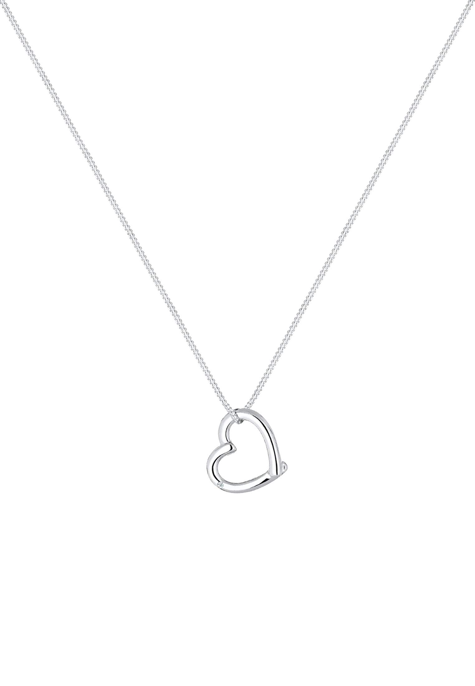 Elli DIAMONDS Halskette Damen Herz Anhänger Liebe Elegant mit Diamant (0.015 ct.) in 925 Sterling Silber