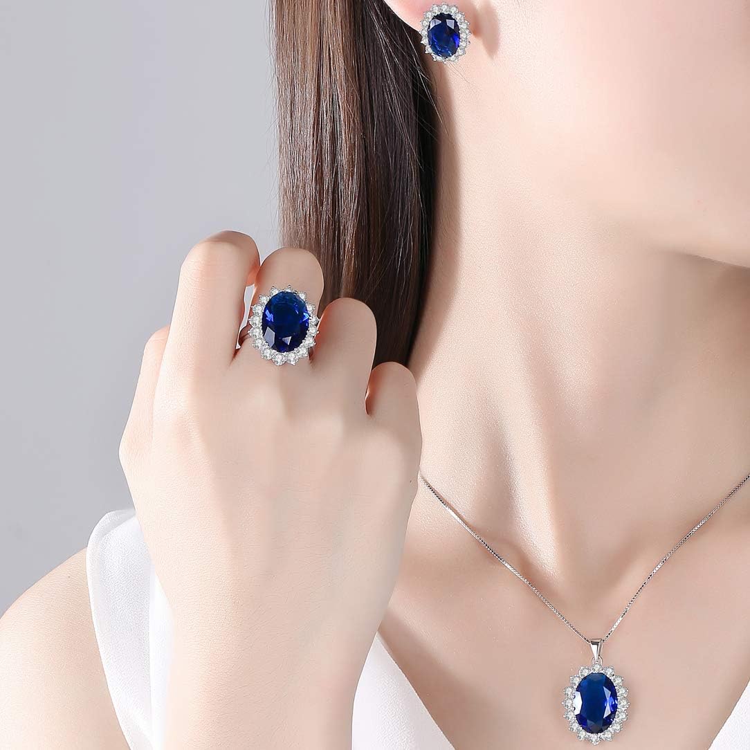 Bague Femme Argent 925 Plaqué Rhodium Avec Saphir Synthétique - Réplique Bague De Fiançailles Kate Middleton