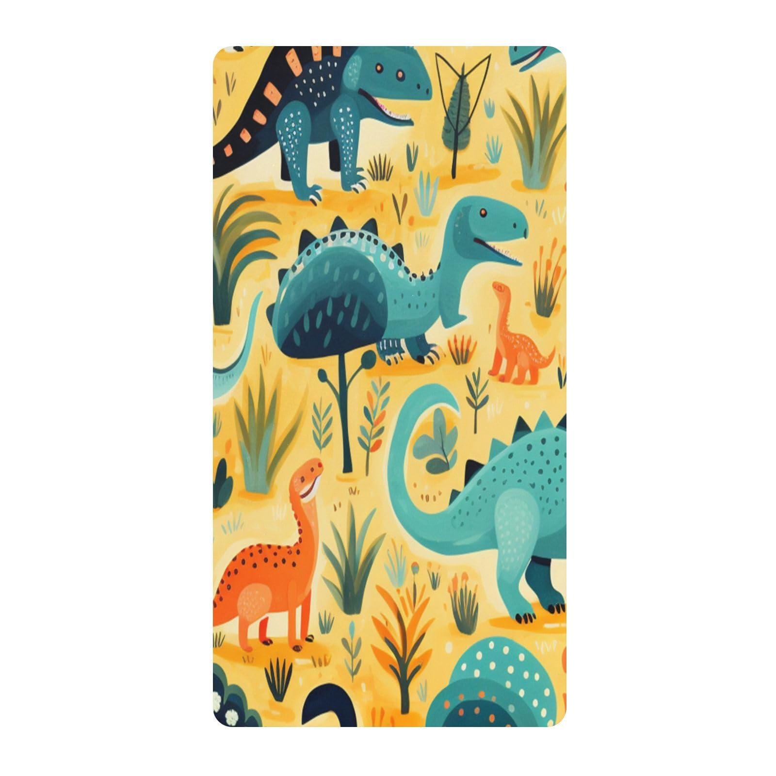 Lemon Yellow Dinosaurs Toddler Crib Sheet Soft Cotton Baby Play Sheets Fitted for Mattress Playard