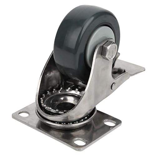 Miniatura 8 de Rueda giratoria con ruedas de freno, 1.5 pulgadas, carga de 66.1 lbs/66.1 libras, polipropileno 304, acero inoxidable 304, freno sin rastro, soporte