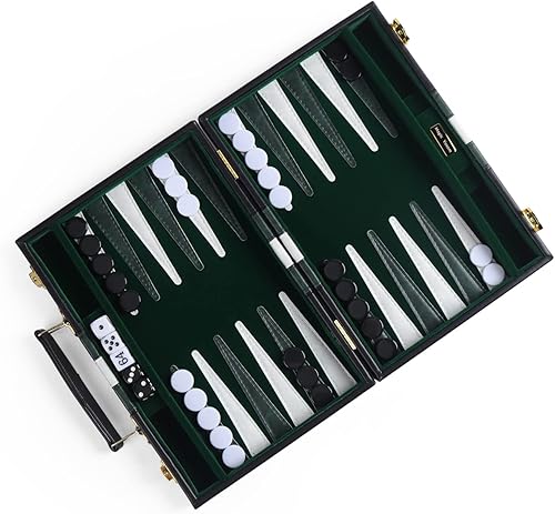 Vista 21 de Juego de mesa clásico de Backgammon azul de 18 pulgadas con funda de cuero de primera calidad, juego de backgammon de estrategia de viaje portátil