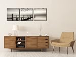 Pyradecor Peace 3 Panneaux Paysage noir et blanc Giclee Canvas Imprimes sur toile Mur Art moderne Stretched et encadré Photos Peintures Oeuvres pour le salon Chambre à coucher Accueil Décor AH3018