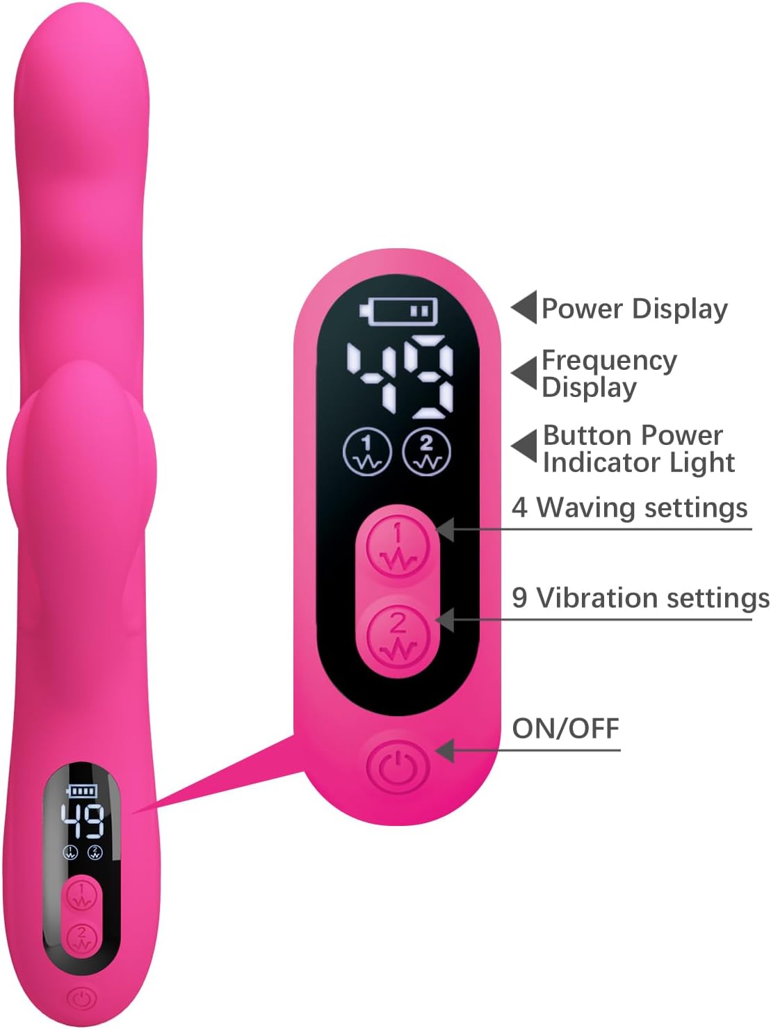 Soft Silicone G Spot Vibrator with 9 Vibrate and 4 Waving Modes, USB Recharge Rabbit Vibrator with Display Screen Adult Sex Toy for Women