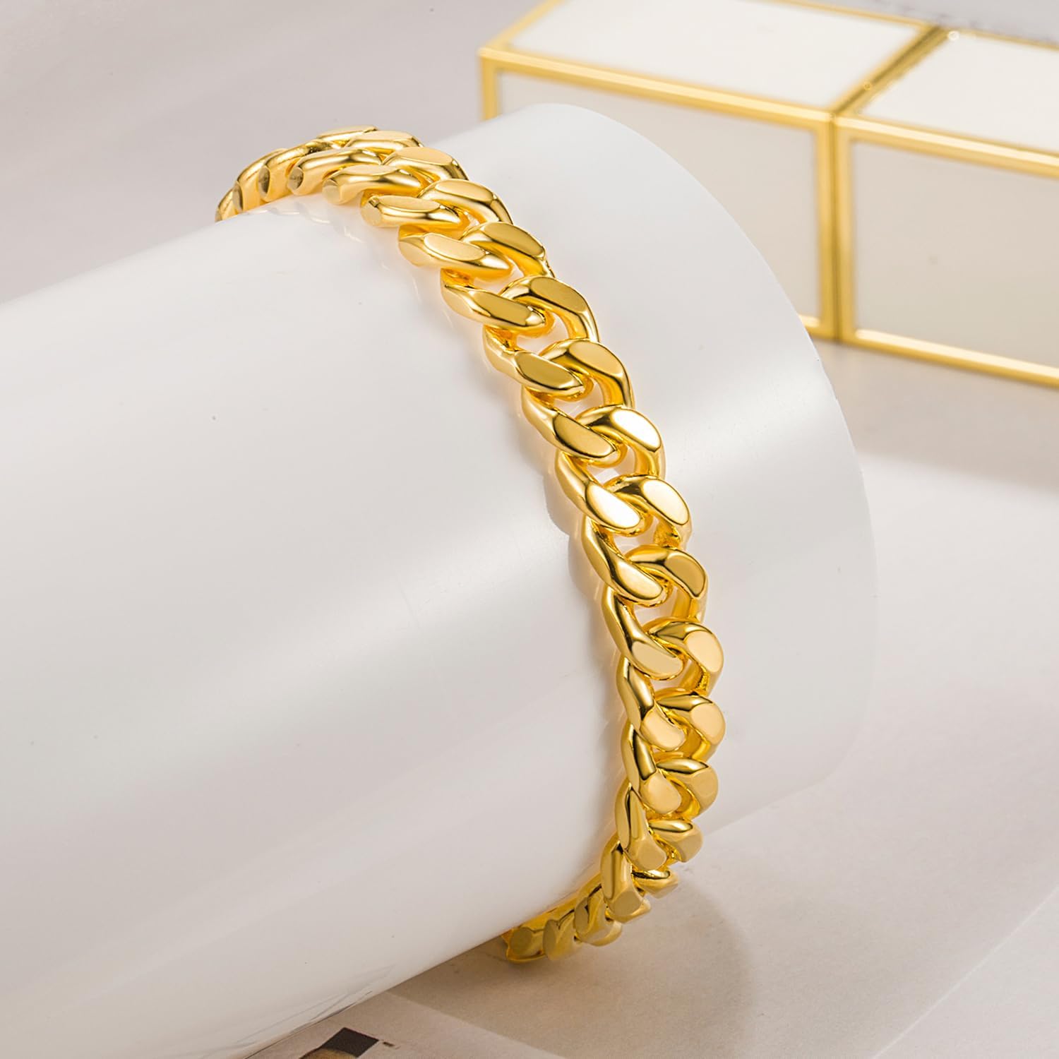 Dankadi Italian Men 925 Sterling Silver Bracelet 8-10-12MM Solid Miami Cuban Link Curb Chain 7" 7.5" 8" 8.5" 9" 9.5" 10" Bangle Man Jewelry Gift (Gold Color 8MM Smooth, 9.5 inch)