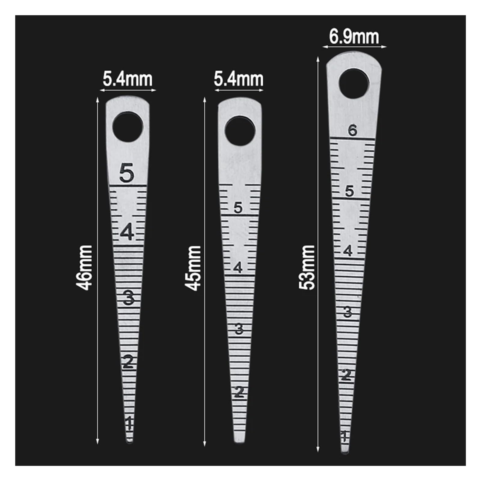 EDEDE Lame Spessimetro, 6 Pezzi/Set Calibro Conico in Acciaio Inossidabile 0mm-7mm di Apertura Calibro a Cuneo di Apertura Ispezione Fori Righello di misurazione(Model 9)
