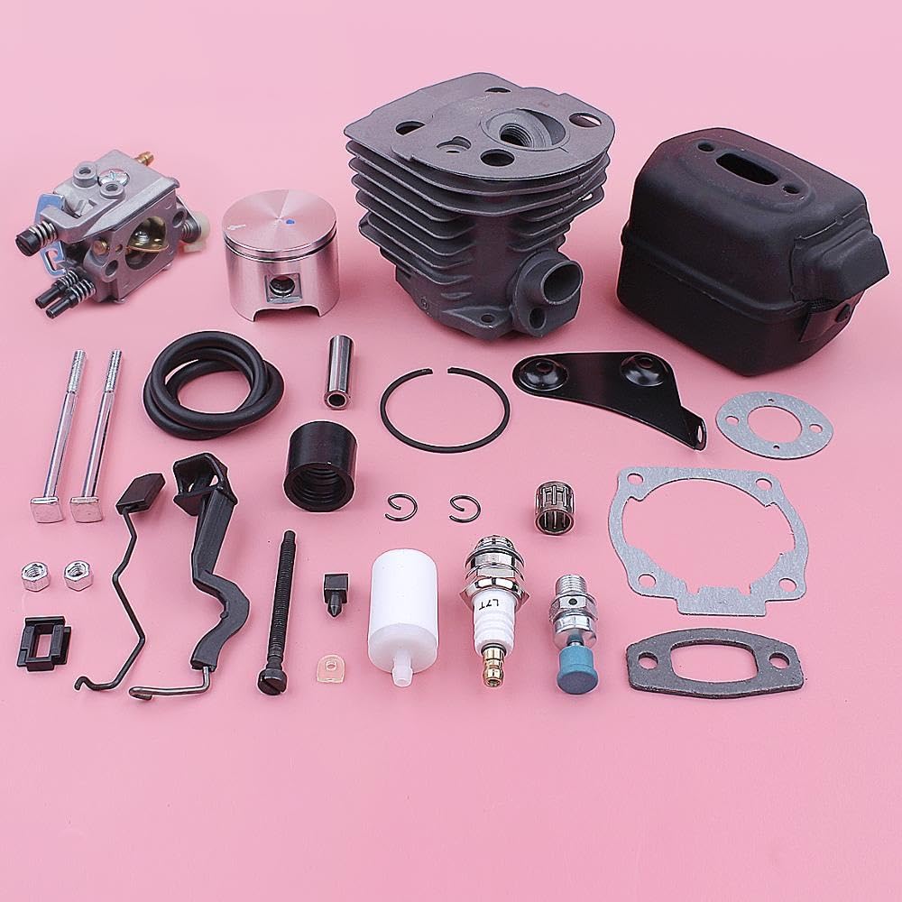 Kit de reparación de pistón de silenciador de Escape de carburador de Cilindro de 46mm, for Motosierra Husqvarna 55 51 501766605 503218202 503281504 503609171 Pistón de Cilindro de jardín